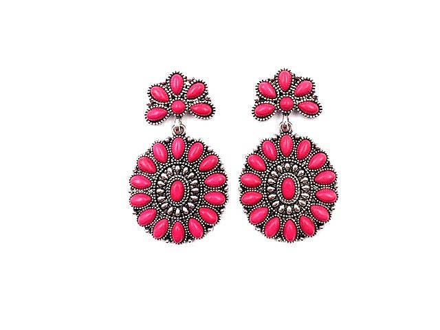 Western Turquoise Concho Dangle Earrings: FUCHSIA