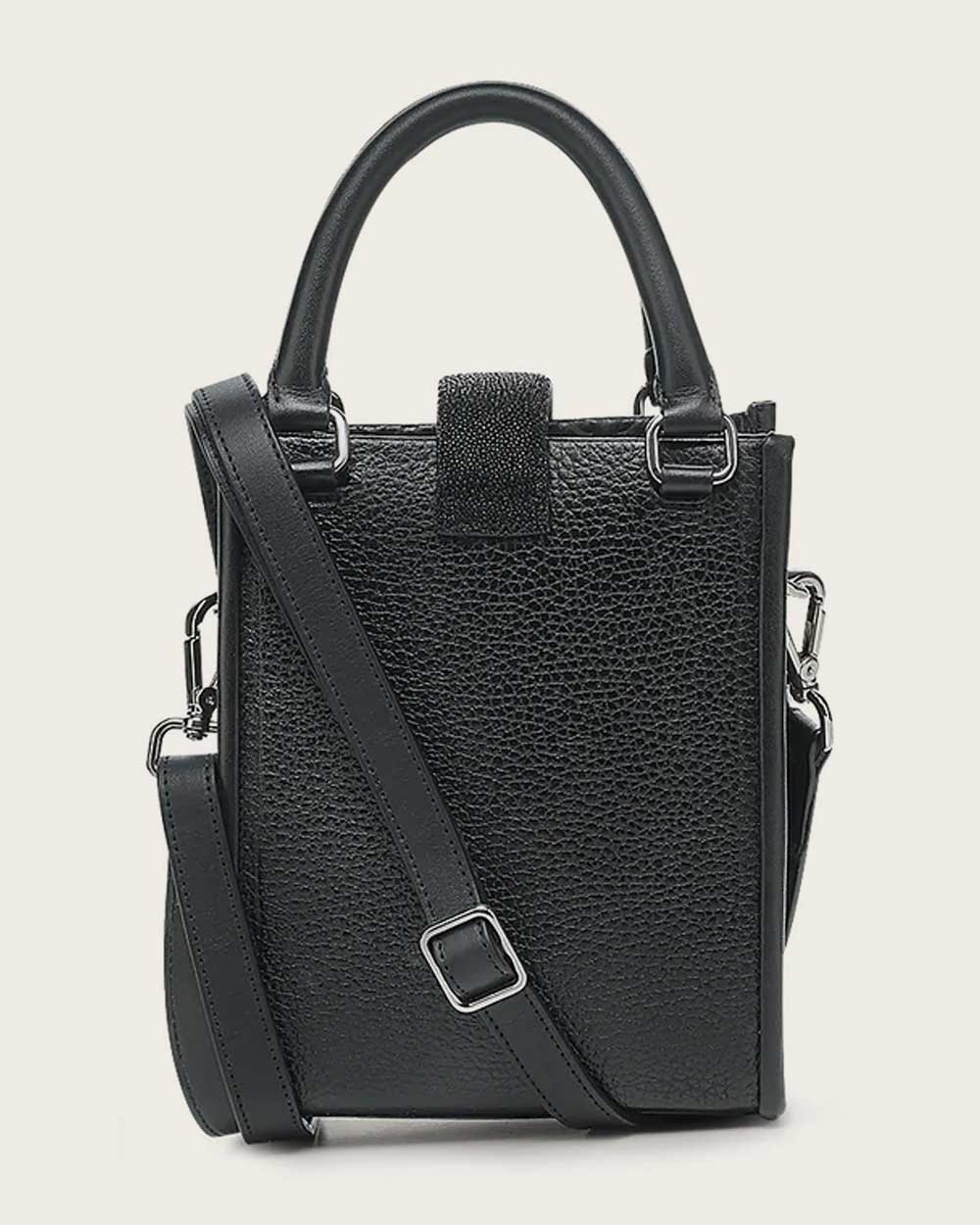 DU690 CUADRA BLACK STINGRAY GEOMETRIC TOP HANDLE HANDBAG