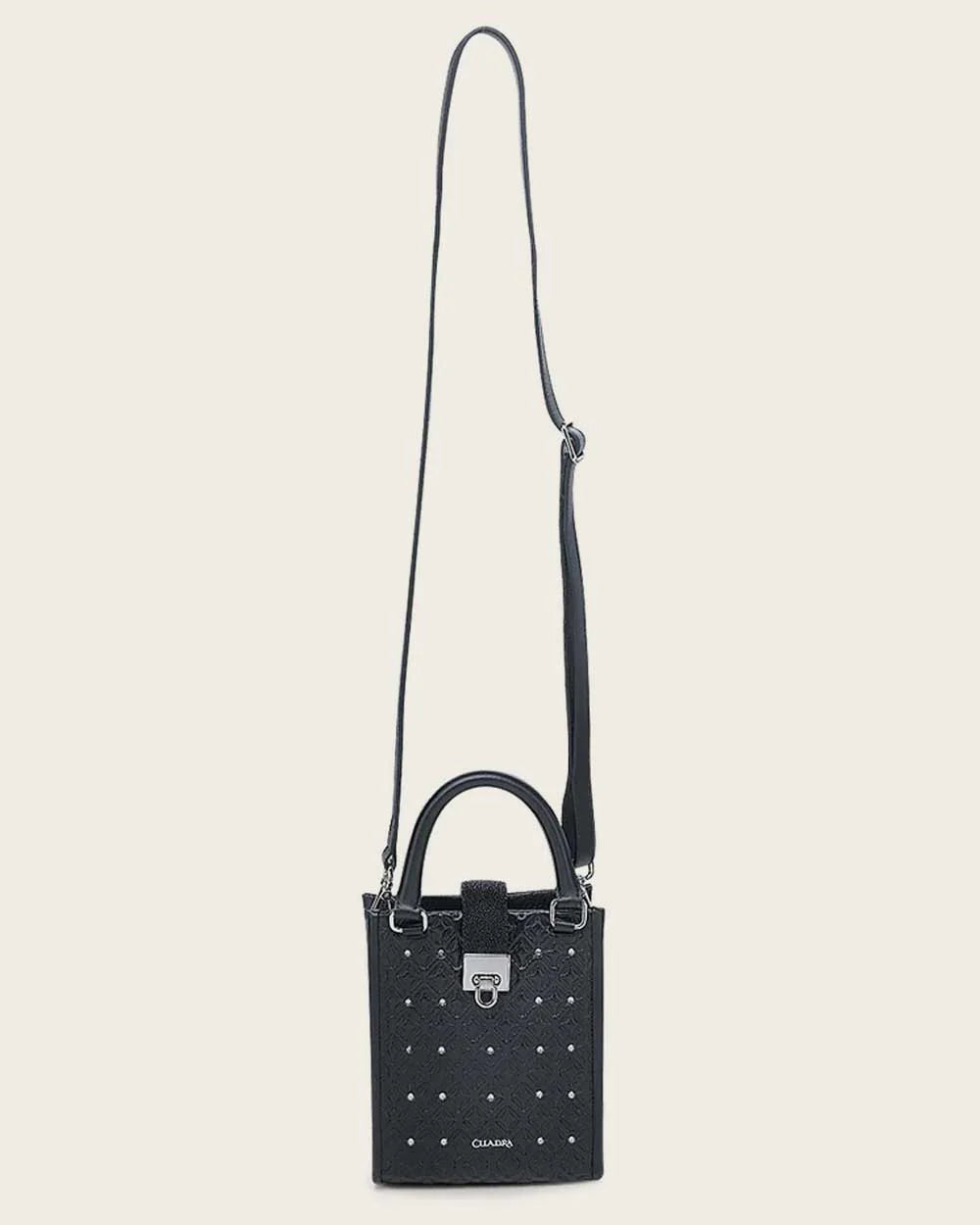 DU690 CUADRA BLACK STINGRAY GEOMETRIC TOP HANDLE HANDBAG