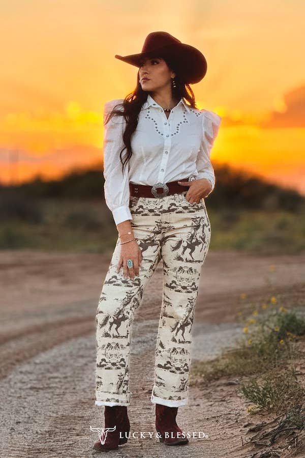 JE395-DST LUCKY AND BLESSED BEIGE DESSERT HIGH RISE TROUSER JEANS (32in Inseam)