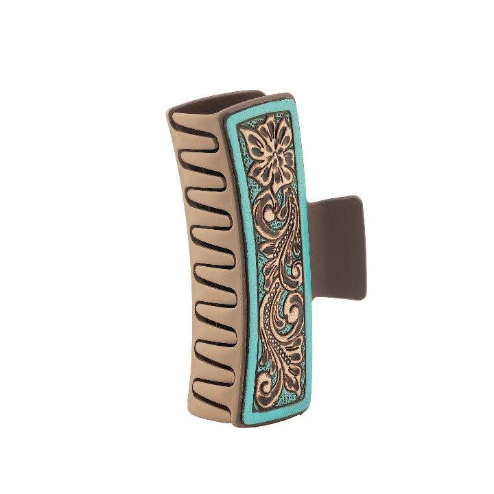 High Vista Hair Comb Clip In Turquoise: Turquoise-Embossed