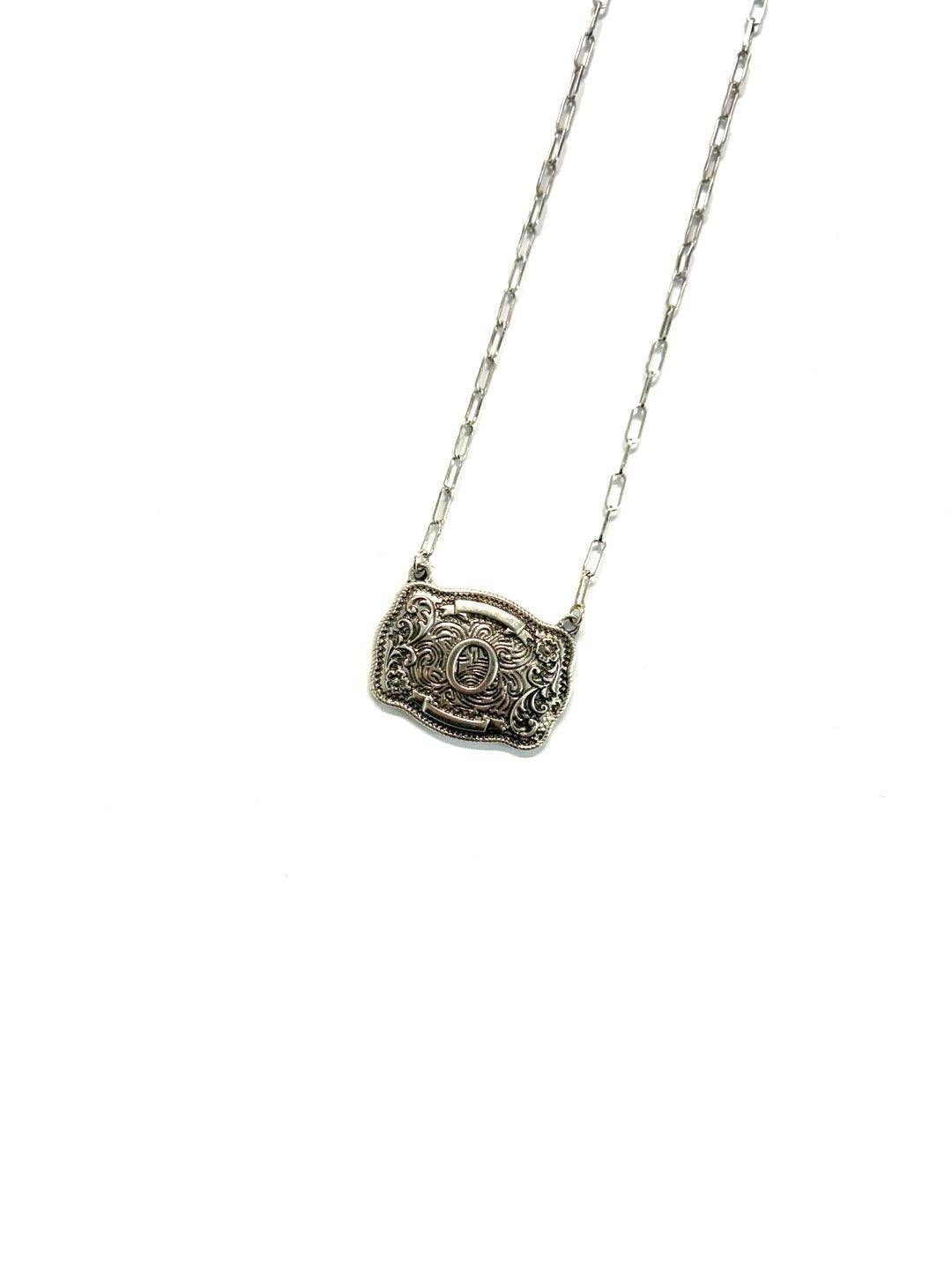 Western Belt Buckle Initial Necklace: G