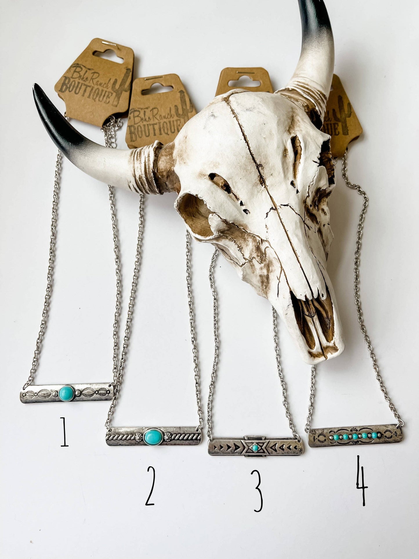 WESTERN AZTEC METAL BAR NECKLACE: 5- DIAMOND STONE