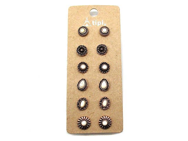 Western 6 Dainty Post Earring Set: Black