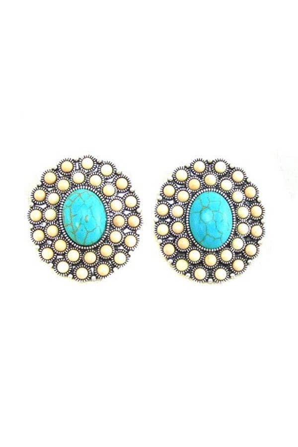 WESTERN CONCHO DESIGN POST EARRINGS: FUCHSIA