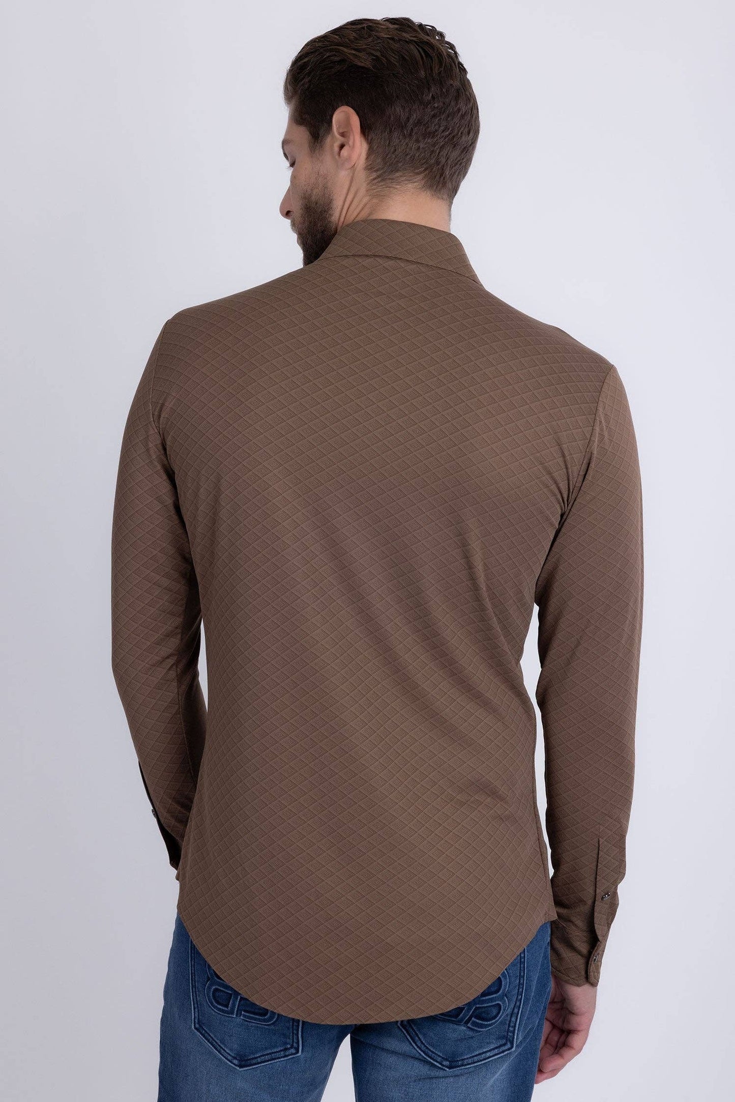 Napoleone Patterned Long Sleeve Shirt: Coffee