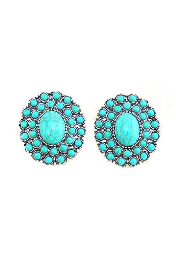 WESTERN CONCHO DESIGN POST EARRINGS: FUCHSIA