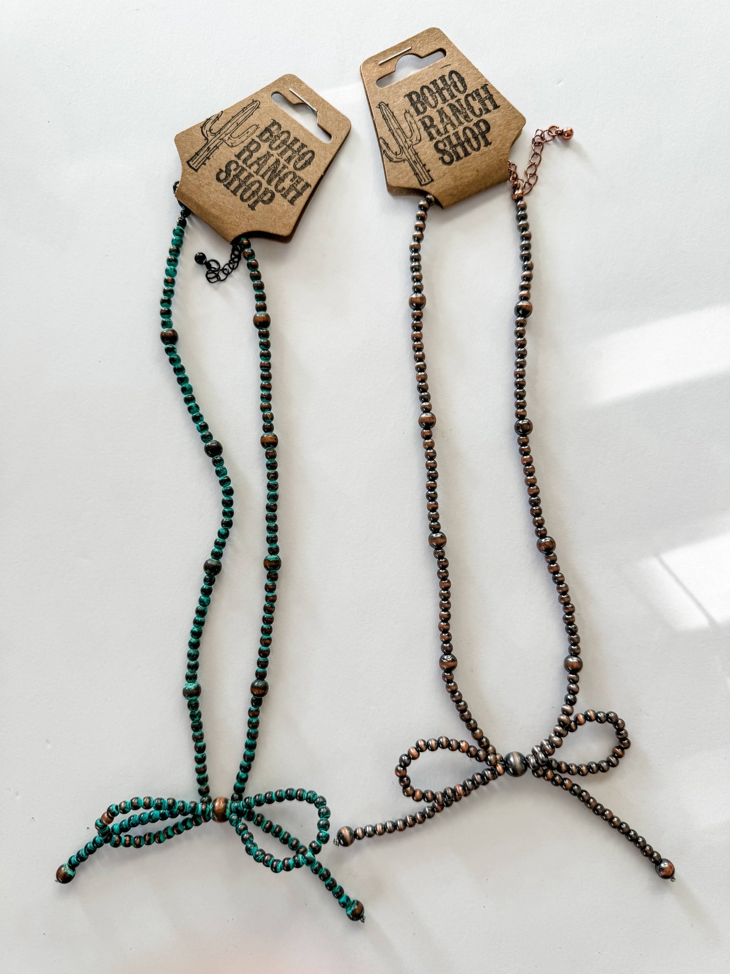NAVAJO STYLE PEARL BOW COQUETTE NECKLACE: COPPER