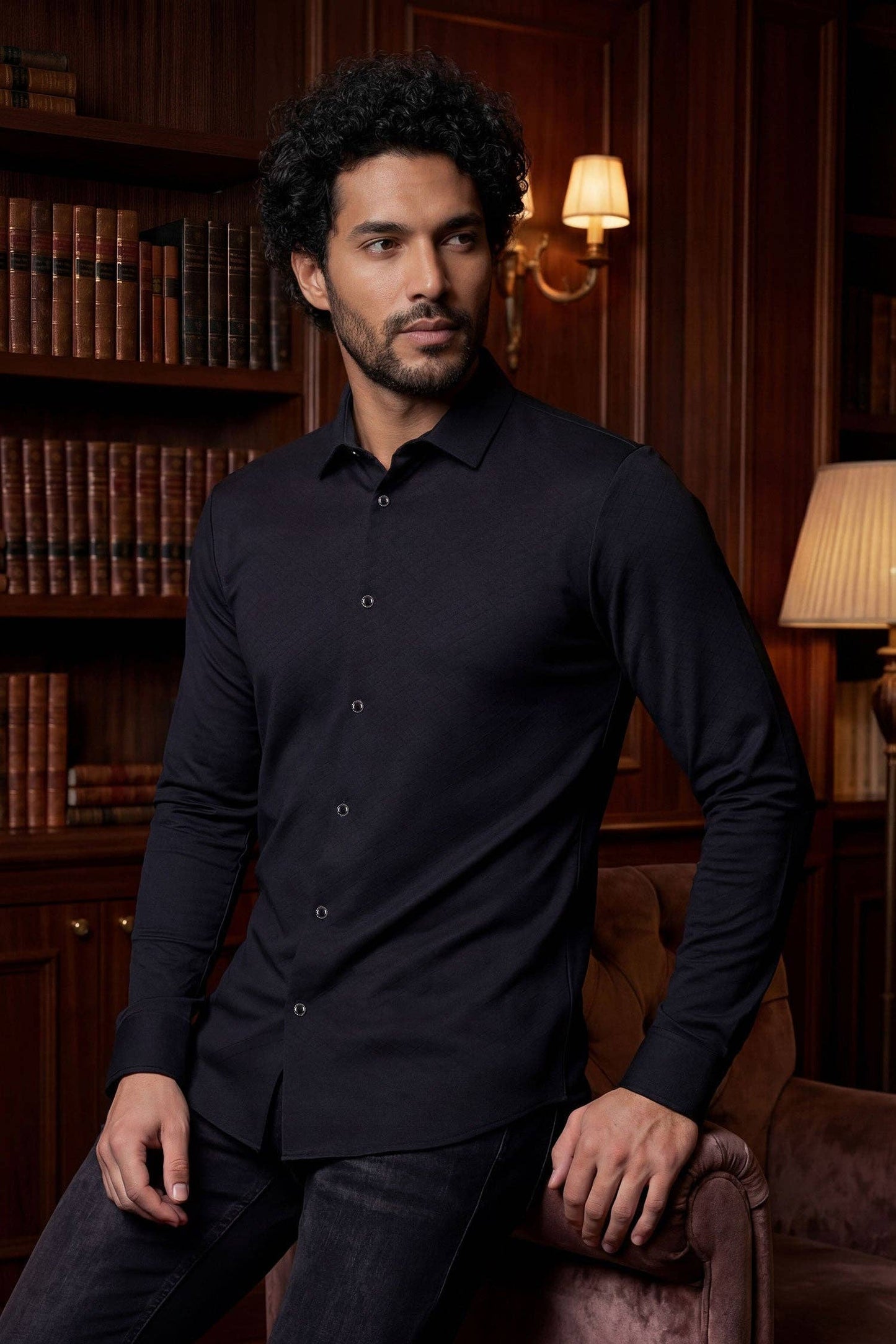 Napoleone Patterned Long Sleeve Shirt: Black