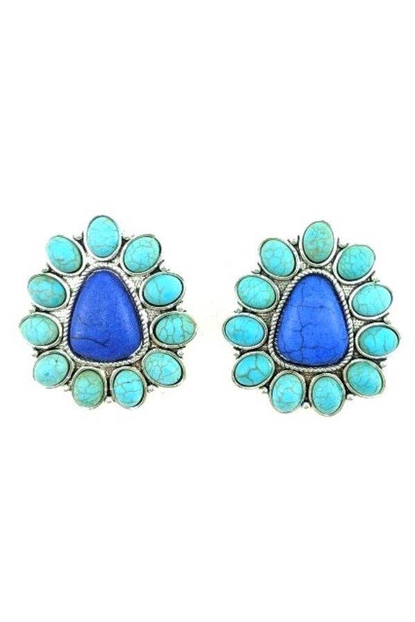 WESTERN CONCHO POST EARRINGS: TURQUOISE