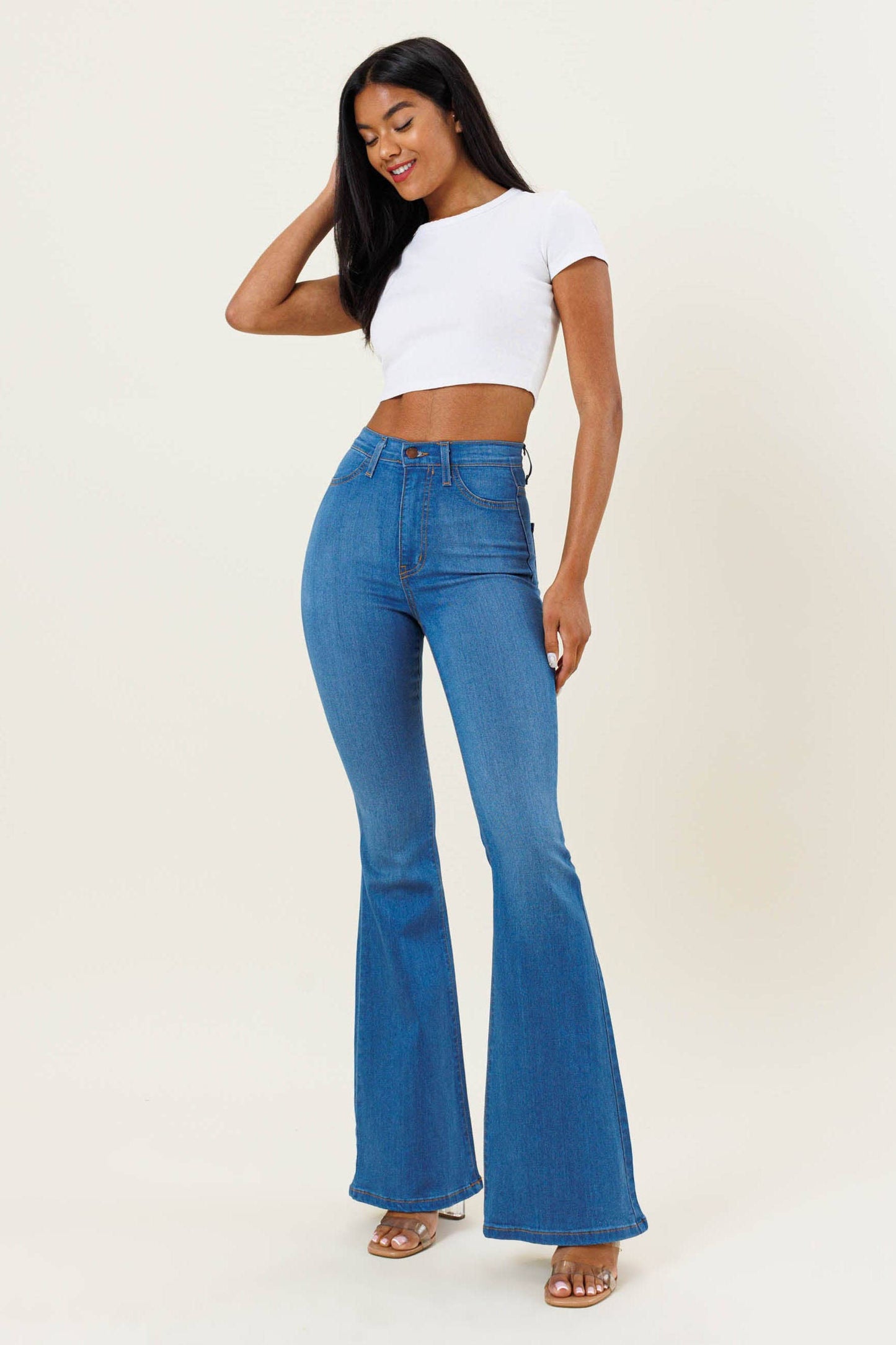 P522 SLIM FLARE JEANS - Smooth & Stretchy: BLACK