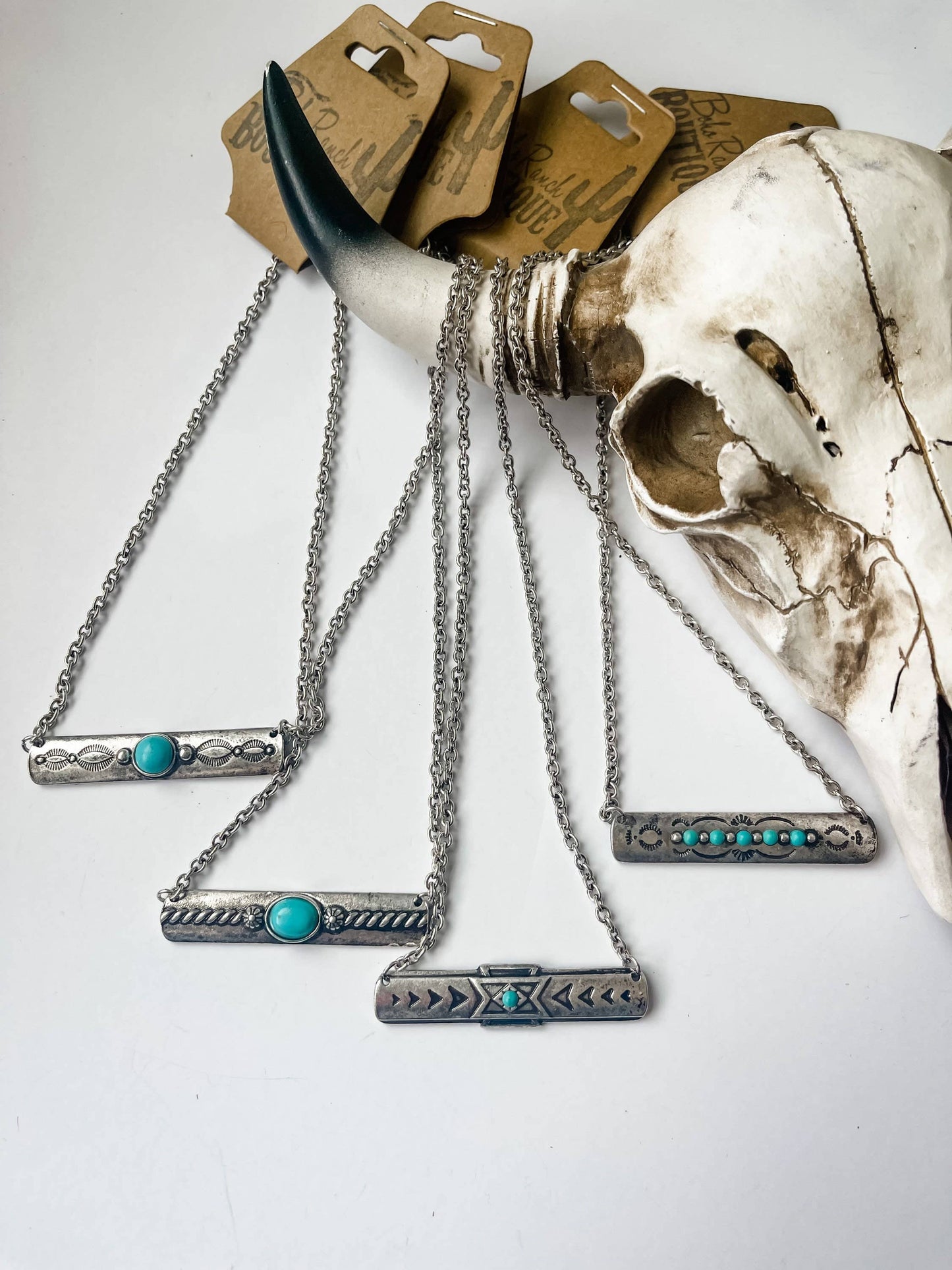 WESTERN AZTEC METAL BAR NECKLACE: 5- DIAMOND STONE