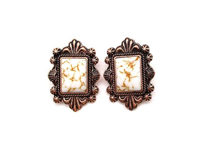 Western Turquoise Stone Post Earring: White