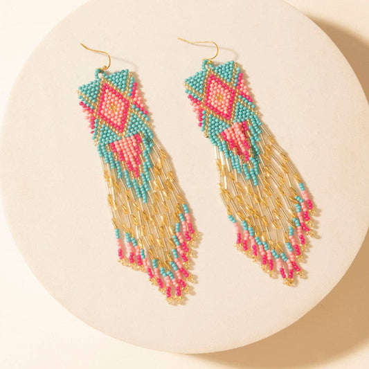 Gilded Arena Beaded Fringe Earrings in Rodeo Blue: Rodeo Blue