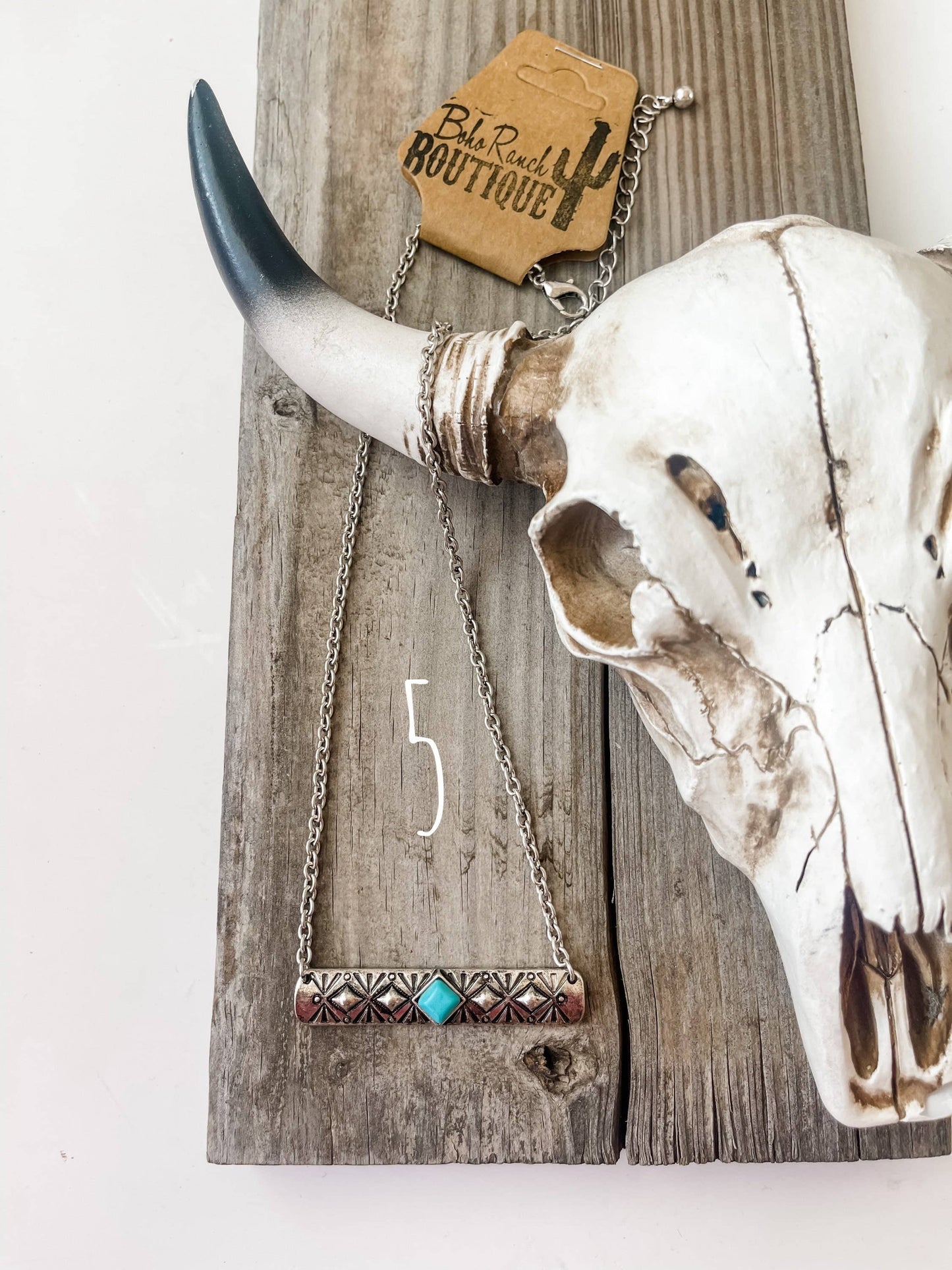 WESTERN AZTEC METAL BAR NECKLACE: 5- DIAMOND STONE