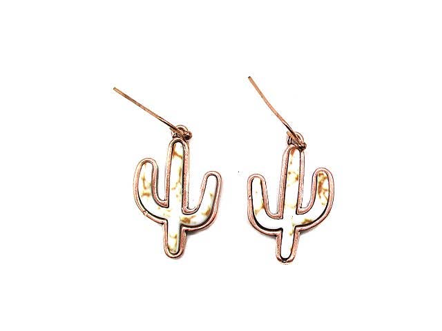 Western Cactus Turquoise Stone Dangle Earring: White