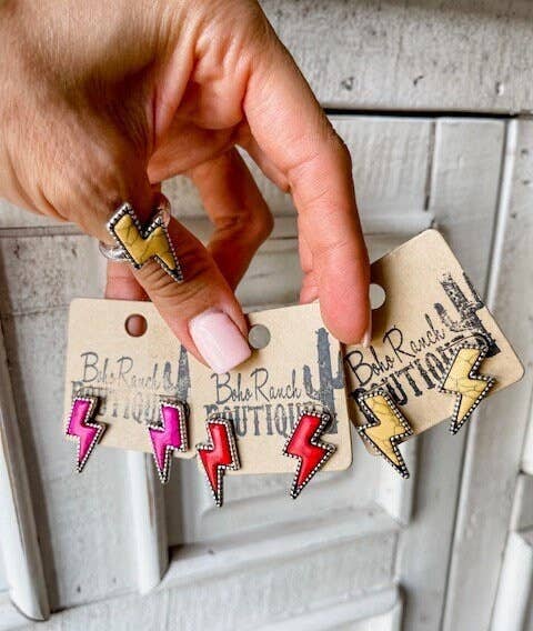 WESTERN LIGHTNING BOLT THUNDER EARRINGS: PINK