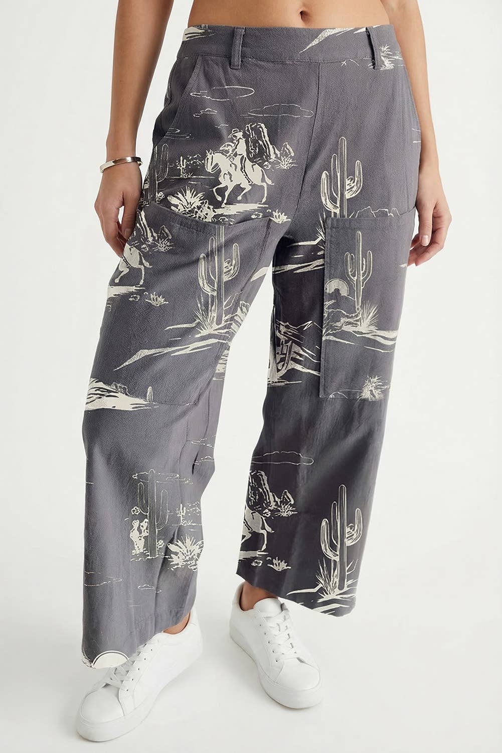 LDC Wild West Riding Vintage Printed Shift Jeans: Gray