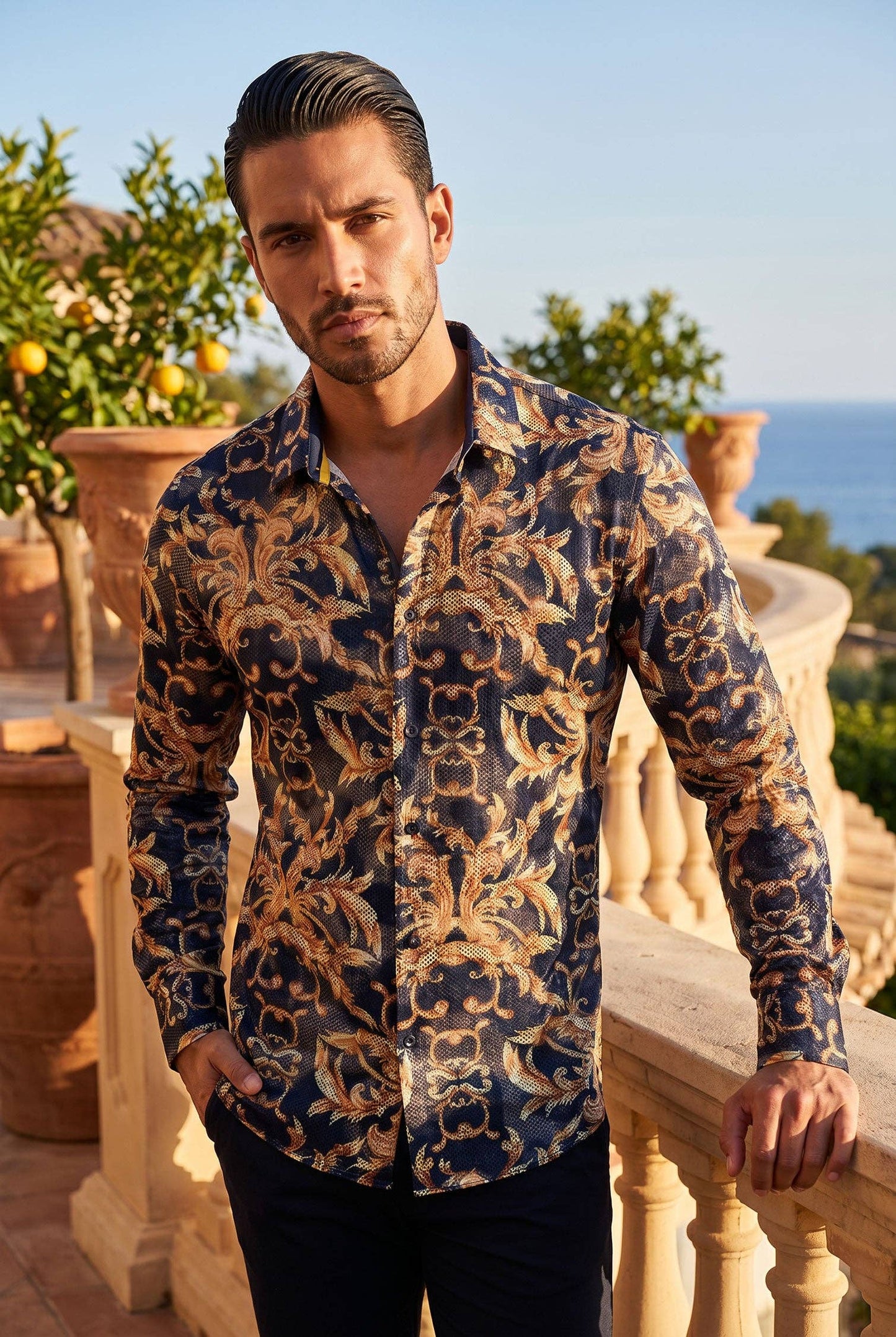 Combine Floral Long Sleeve Shirt: Navy