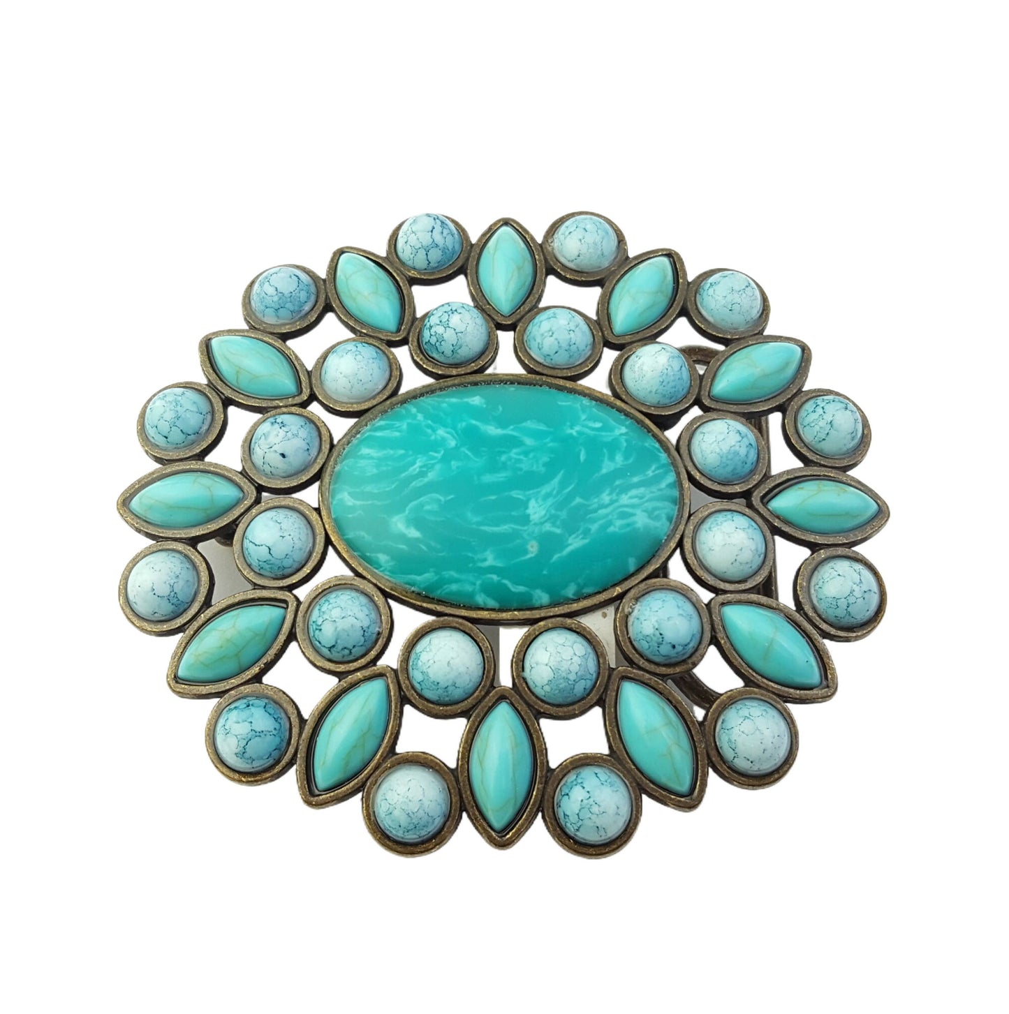 Buckle: Oval Western Floral Turquoise Beads Belt Buckle : Blue