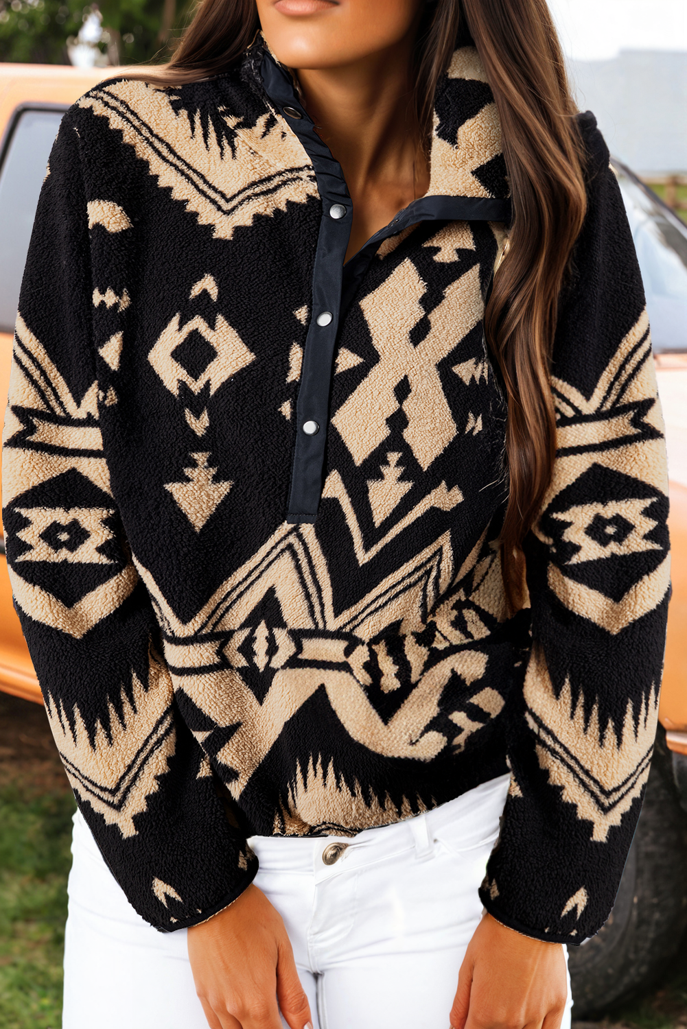 FW25319706-P222 Fashion-W Western Half Zip Plush Sweatshirt