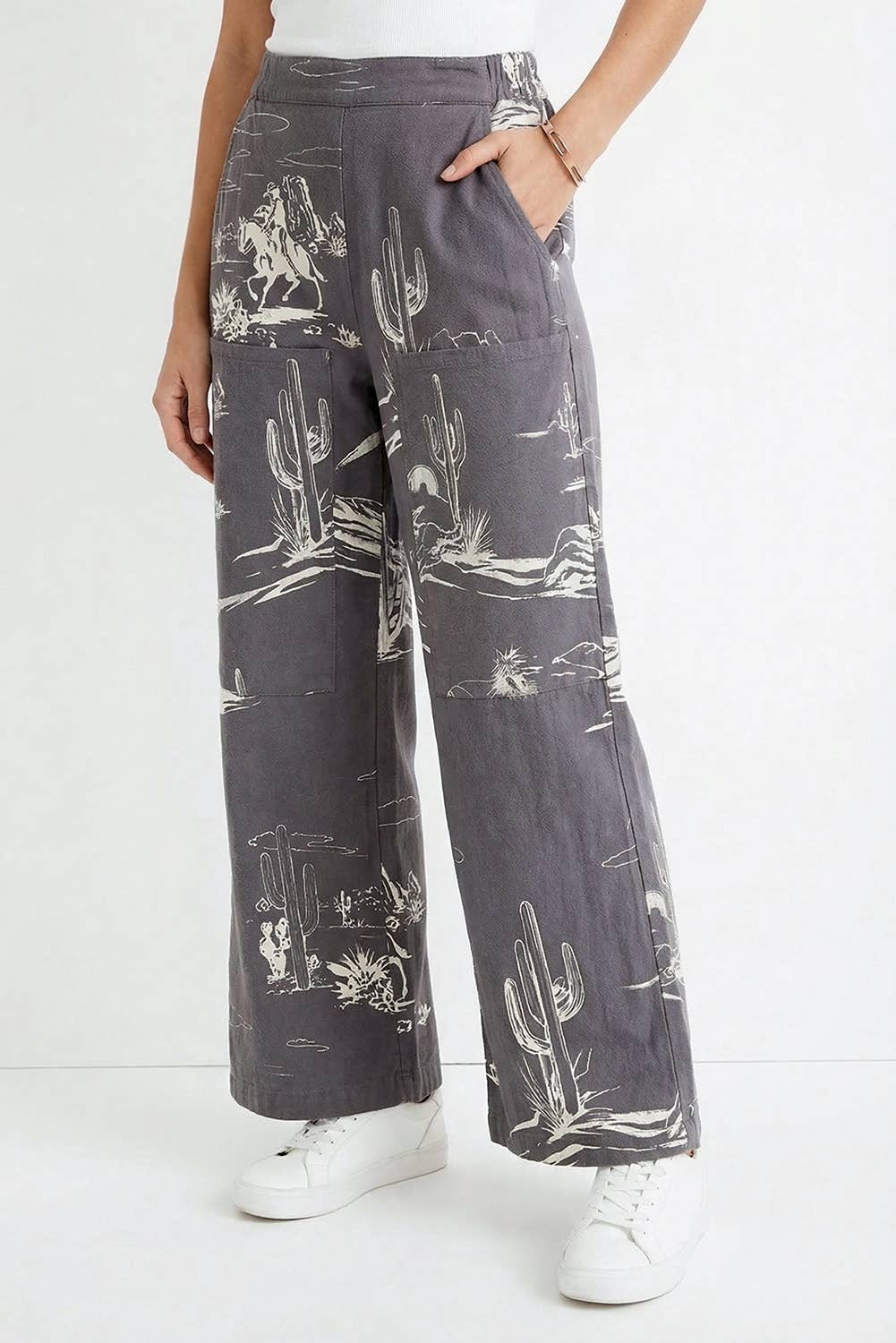 LDC Wild West Riding Vintage Printed Shift Jeans: Gray