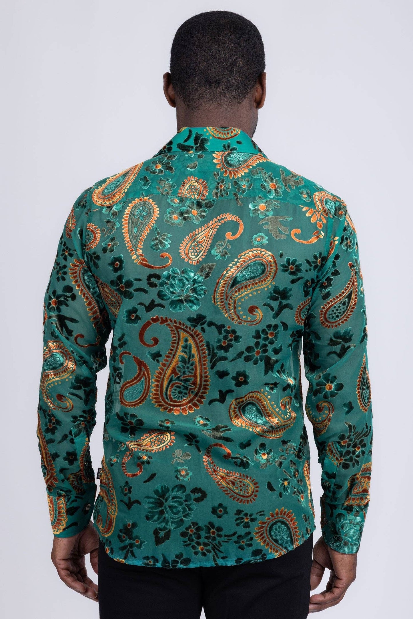 Bund Paisley Long Sleeve Shirt: -TEAL
