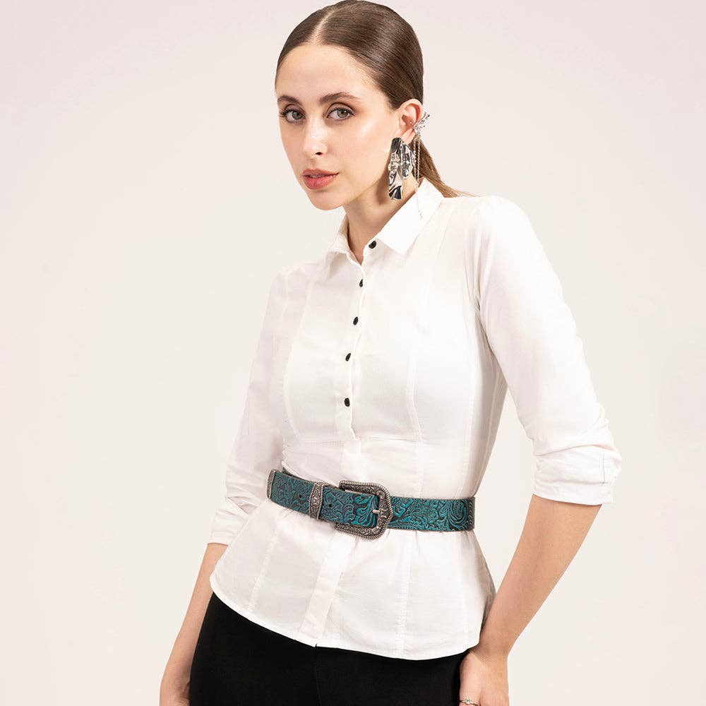 Loyal West Sophia Belt- Turquoise Floral Leather
