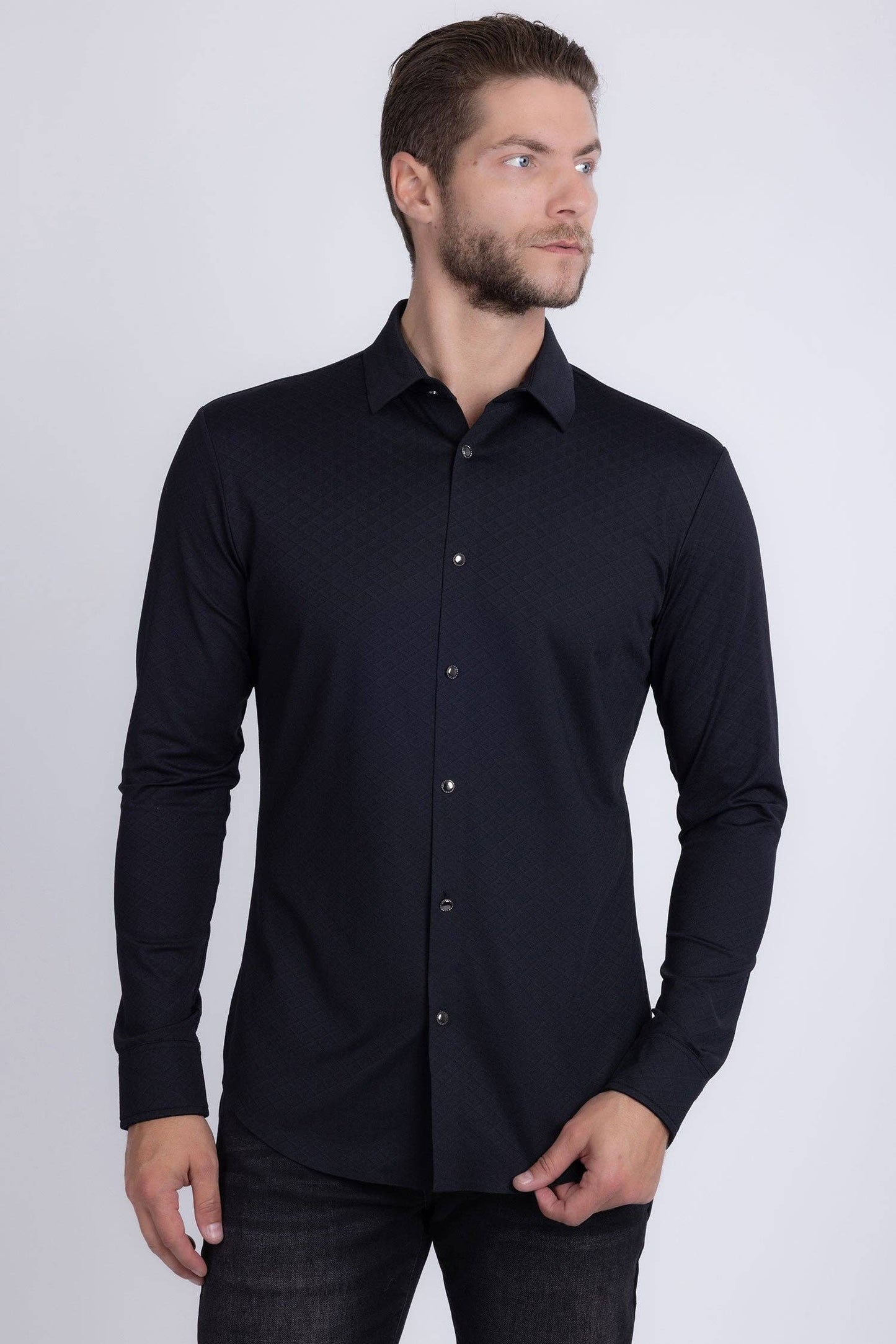 Napoleone Patterned Long Sleeve Shirt: Black