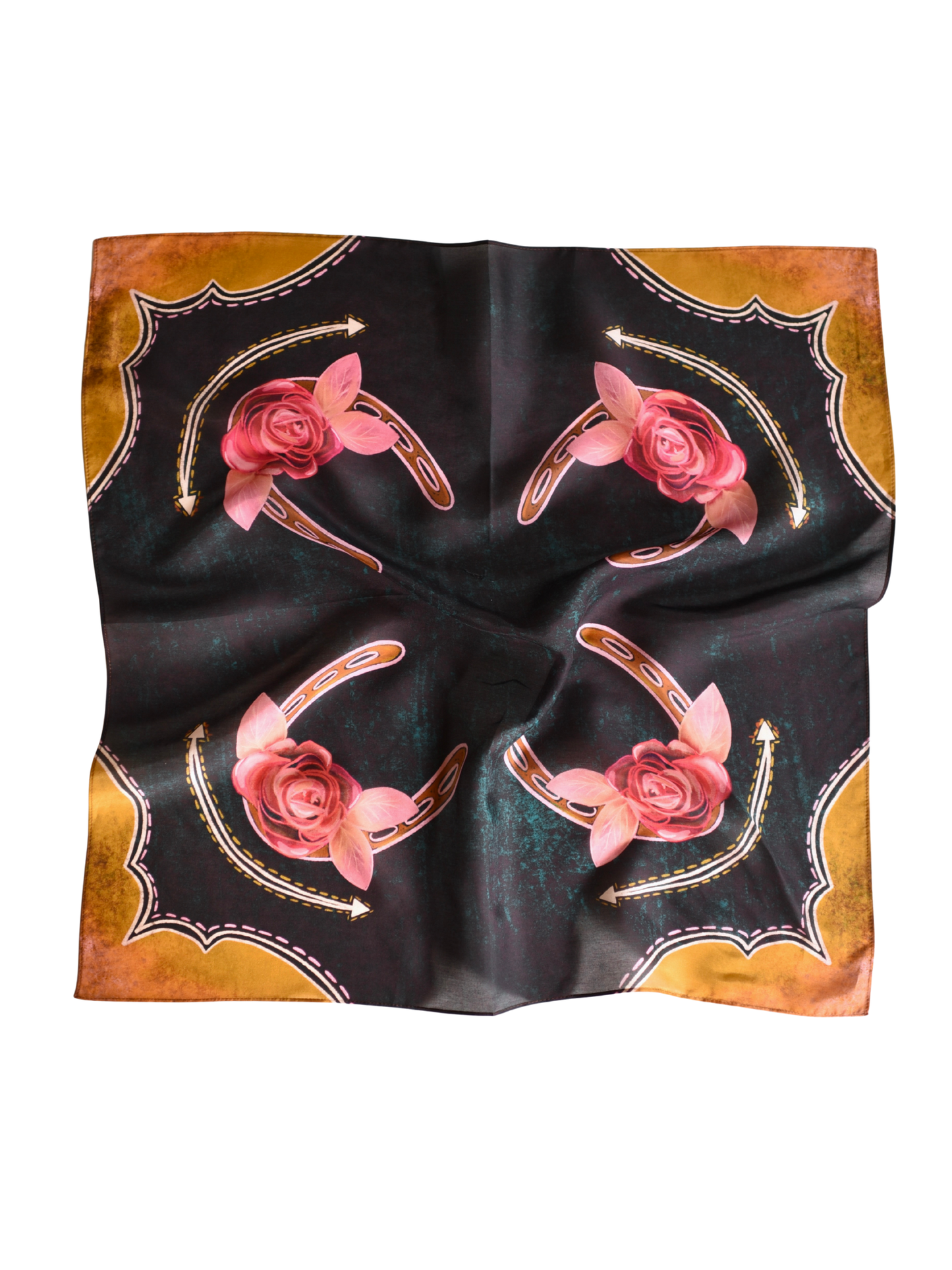Rodeo Rose Midnight Wild Rag Western Silk Scarf Large 35x35
