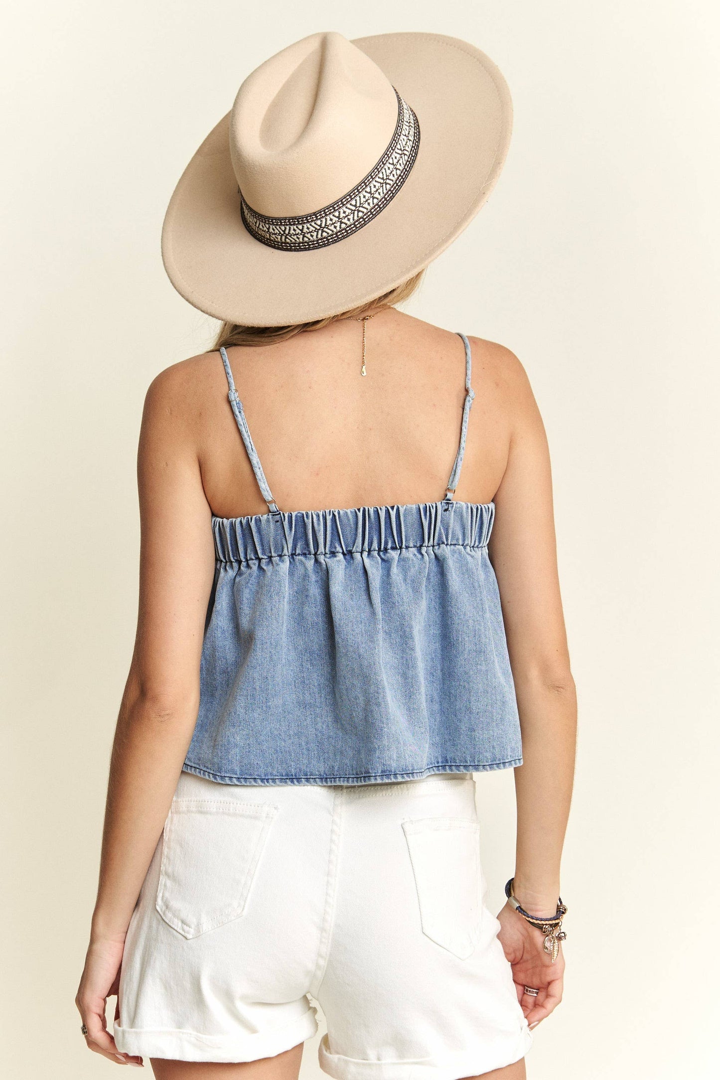 FRONT PLEATED CROP TOP- LET3656: DENIM