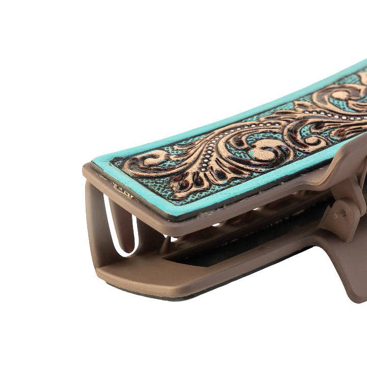 High Vista Hair Comb Clip In Turquoise: Turquoise-Embossed