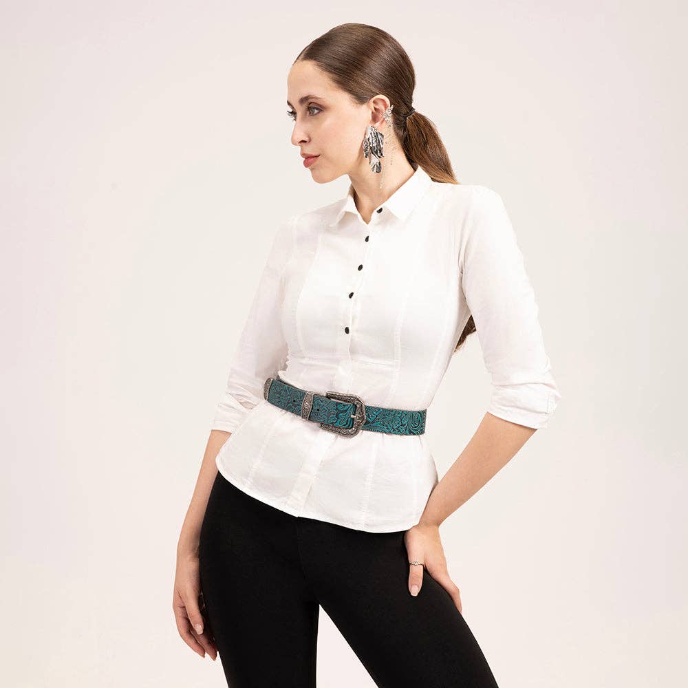 Loyal West Sophia Belt- Turquoise Floral Leather