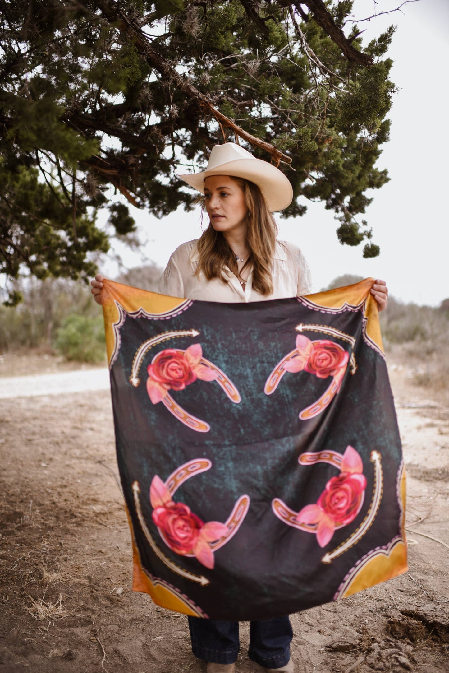 Rodeo Rose Midnight Wild Rag Western Silk Scarf Large 35x35