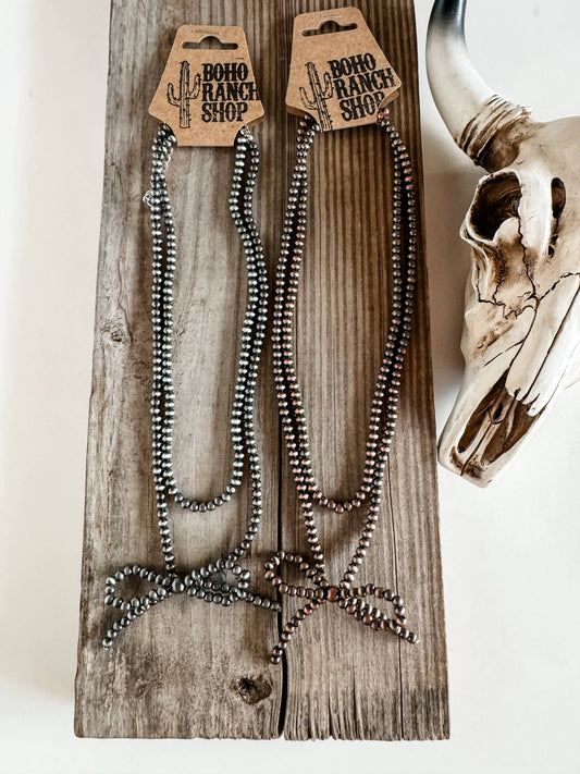 WESTERN LAYERED NAVAJO BEAD BOW CHAIN NECKLACE: COPPER