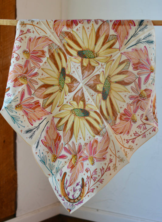 LUCKY WILDFLOWERS VIBRANT WESTERN COWGIRL SILK WILD RAG SCARF