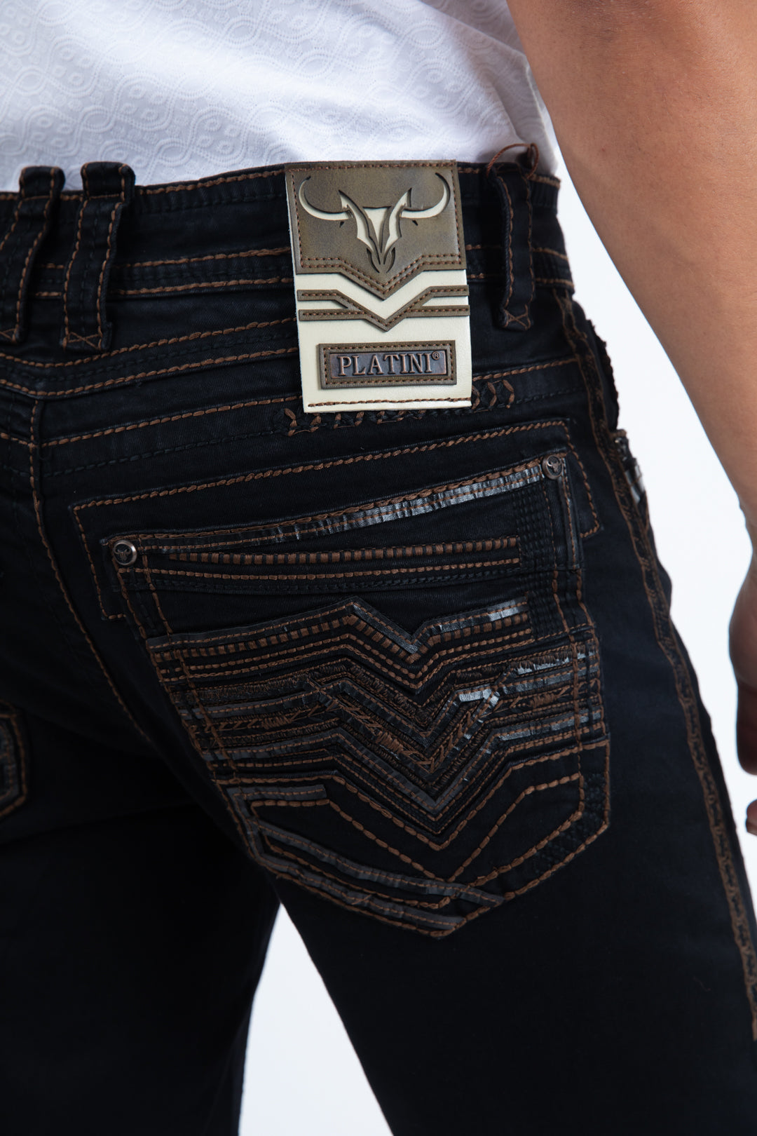 PHD11106 PLATINI HOLTS MEN'S BLACK SLIM BOOT CUT JEANS