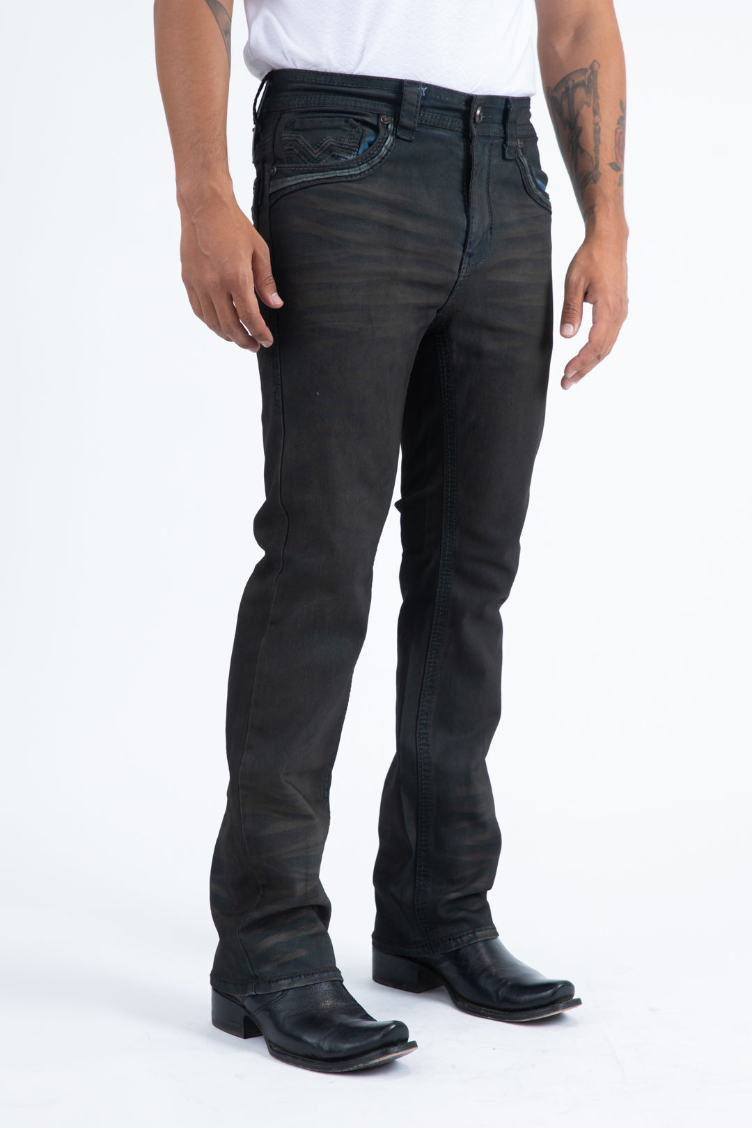 PHD11101 PLATINI HOLTS MEN'S DARK STONE SLIM BOOT CUT JEANS