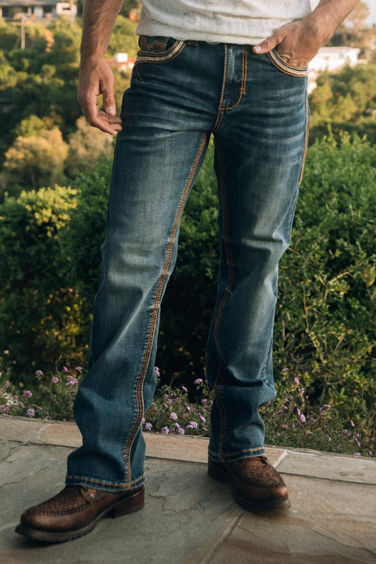 PHD10768 HOLTS MEN'S BLUE SLIM BOOT CUT JEANS