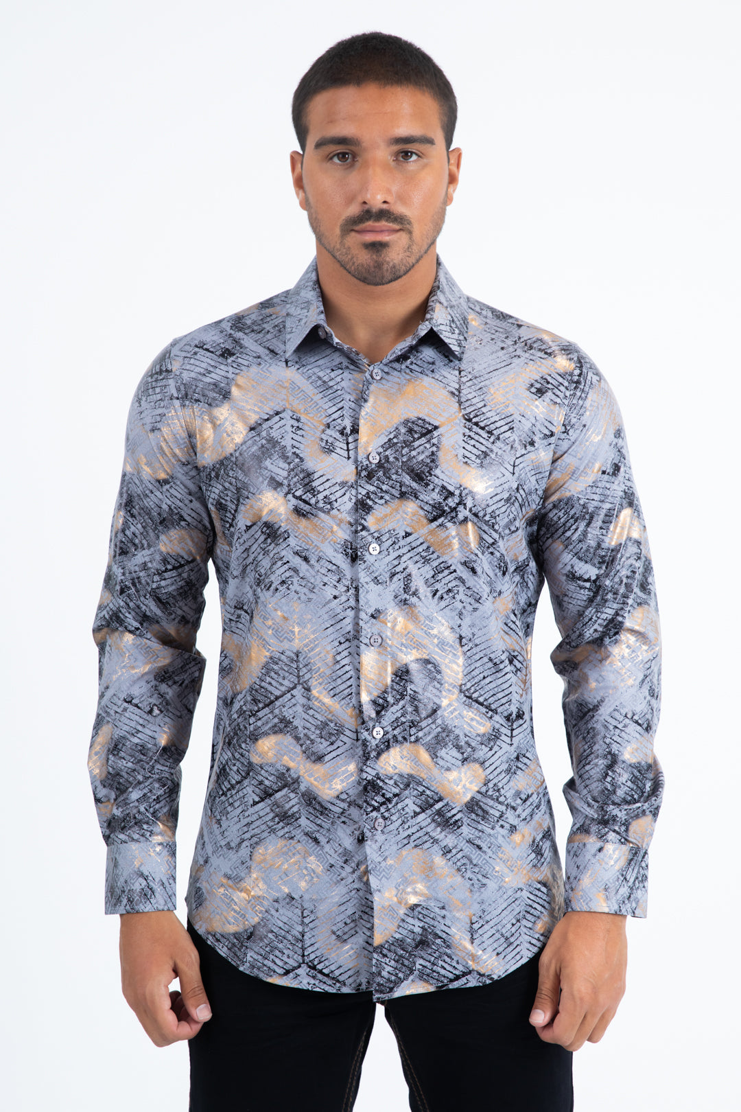 FPL11506 PLATINI MODERN FIT STRETCH FOIL FASHION GREY SHIRT