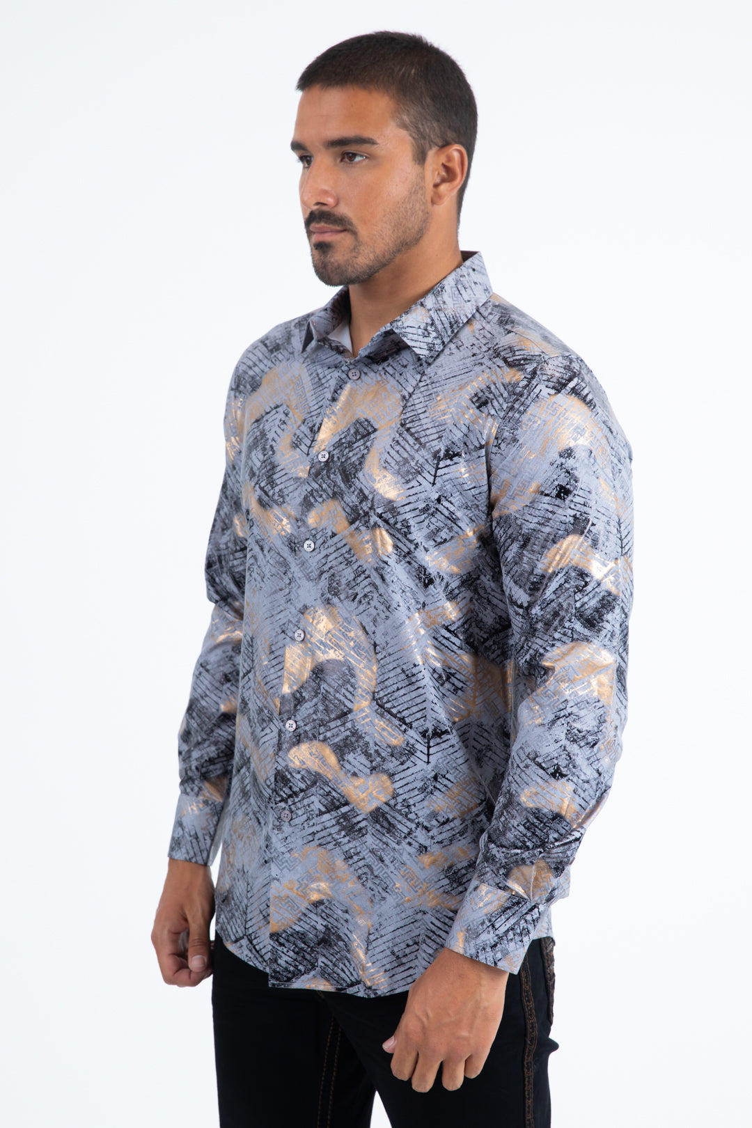 FPL11506 PLATINI MODERN FIT STRETCH FOIL FASHION GREY SHIRT