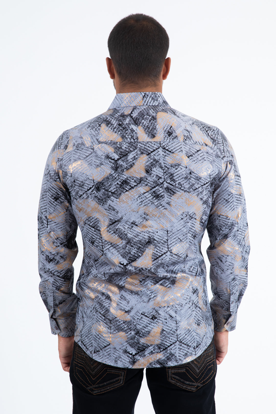 FPL11506 PLATINI MODERN FIT STRETCH FOIL FASHION GREY SHIRT