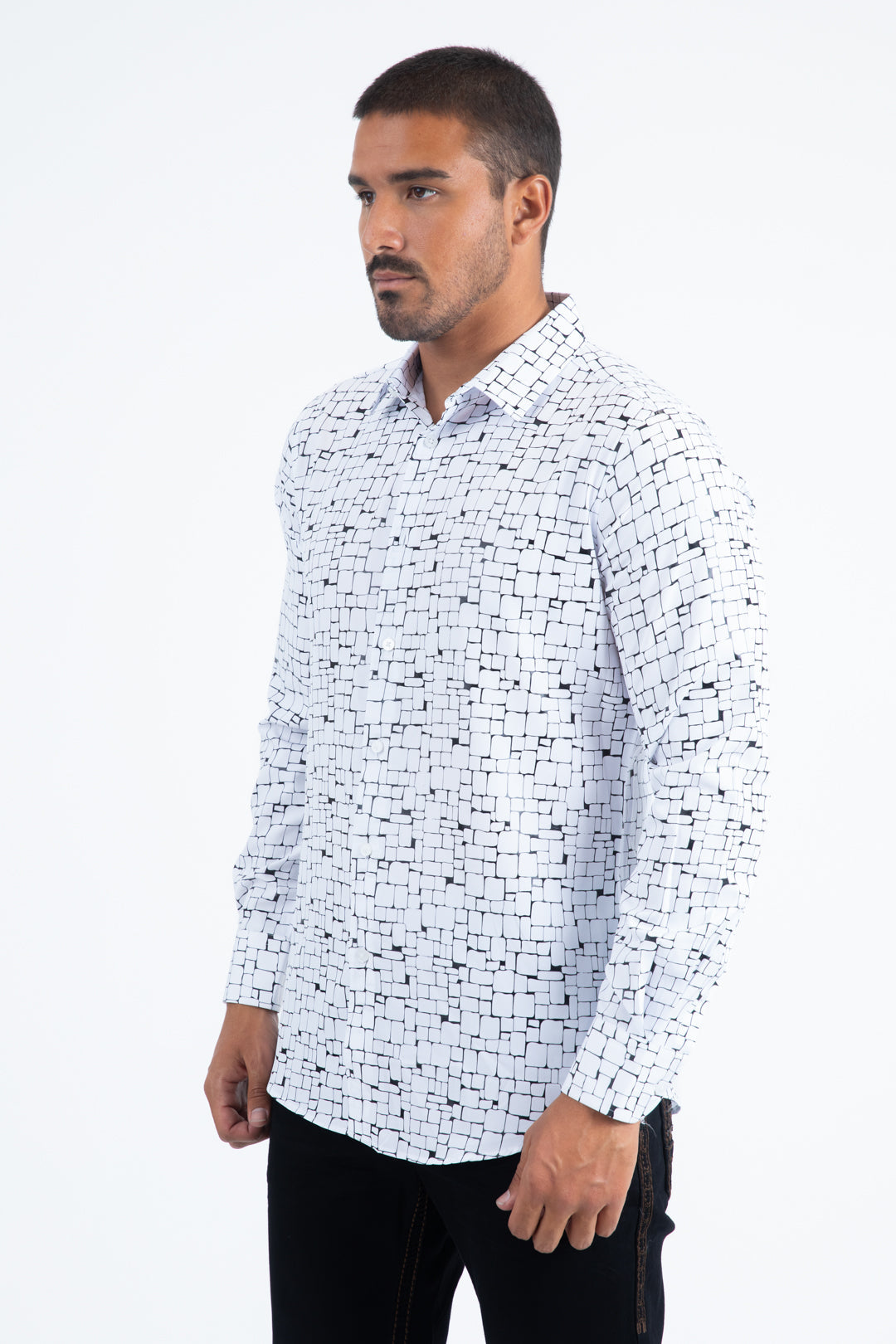 FPL11509 PLATINI MENS MODERN FIT STRETCH FOIL FASHION WHITE SHIRT